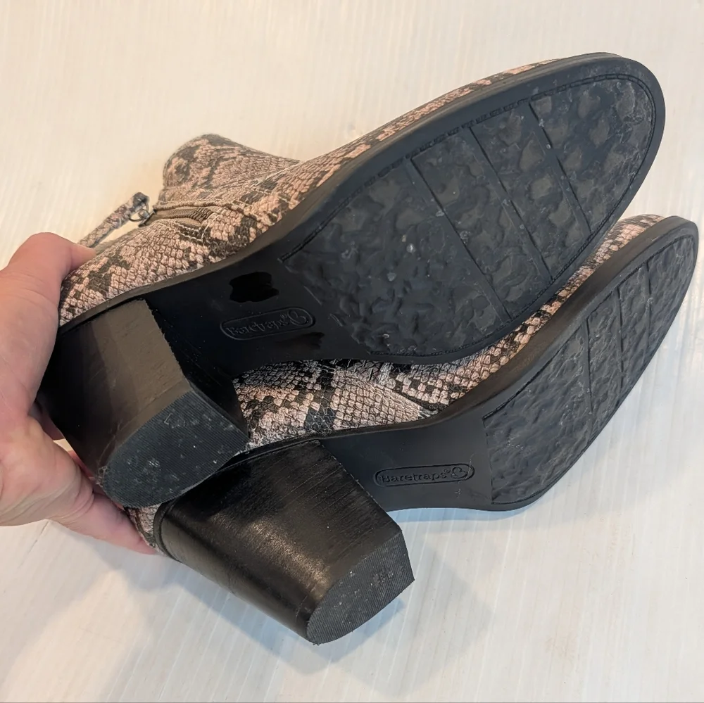BARETRAPS Cacie Tan & Black Snakeskin Faux Leather Ankle Boots Size 8.5